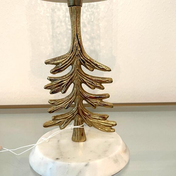 Glass Hurricane w/ Marble Base 14" Gold Metal Christmas Tree Made in India NEW - Picture 7 of 8